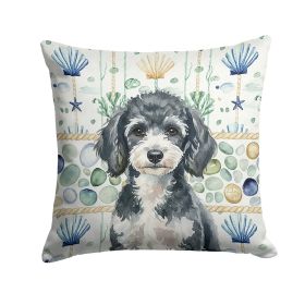 Miniature Parti Poodle Coastal Sea Glass Throw Pillow Decorative Indoor Outdoor Accent Cushion for Couch, Bed or Patio, 14Hx14W