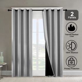 Polyester Grommets Thermal Insulated With Coated Lining 52 In. W X 84 In. L Indoor Blackout Curtains 3 Colors Available,Set Of 2 (Option: Gray)