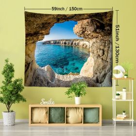 1pc Mountain Cave Seaside Landscape Tapestry Natural Scenery Bohemian Decoration; Free Installation Package Home Decor Living Room Bedroom Decora (Color: Cave Seaside Scenery, size: (59x51inch))