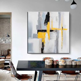 Hand Painted Oil Paintings Black and white gold Modern Abstract Oil Paintings On Canvas Wall Art Decorative Picture Living Room Hallway Bedroom L (style: 01, size: 150x150cm)