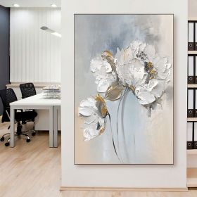 Handmade Oil Painting Fancy Wall Art Personalized Gifts Abstract White Floral Painting On canvas Large Flower Oil Painting Minimalist Modern Livi (style: 01, size: 100X150cm)